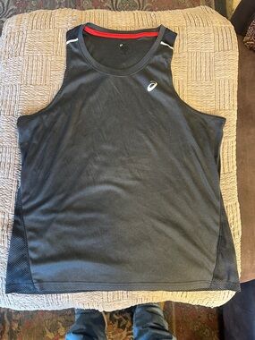 Asics Black Running Tank with Red Neck Trim